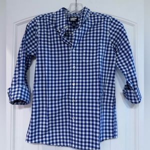 Lands’ End Blue Plaid Button Down Shirt Size L NWOT